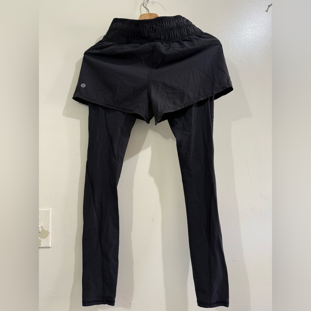 lululemon athletica Black 2-in-1 Long Leggings with Shorts Overlay